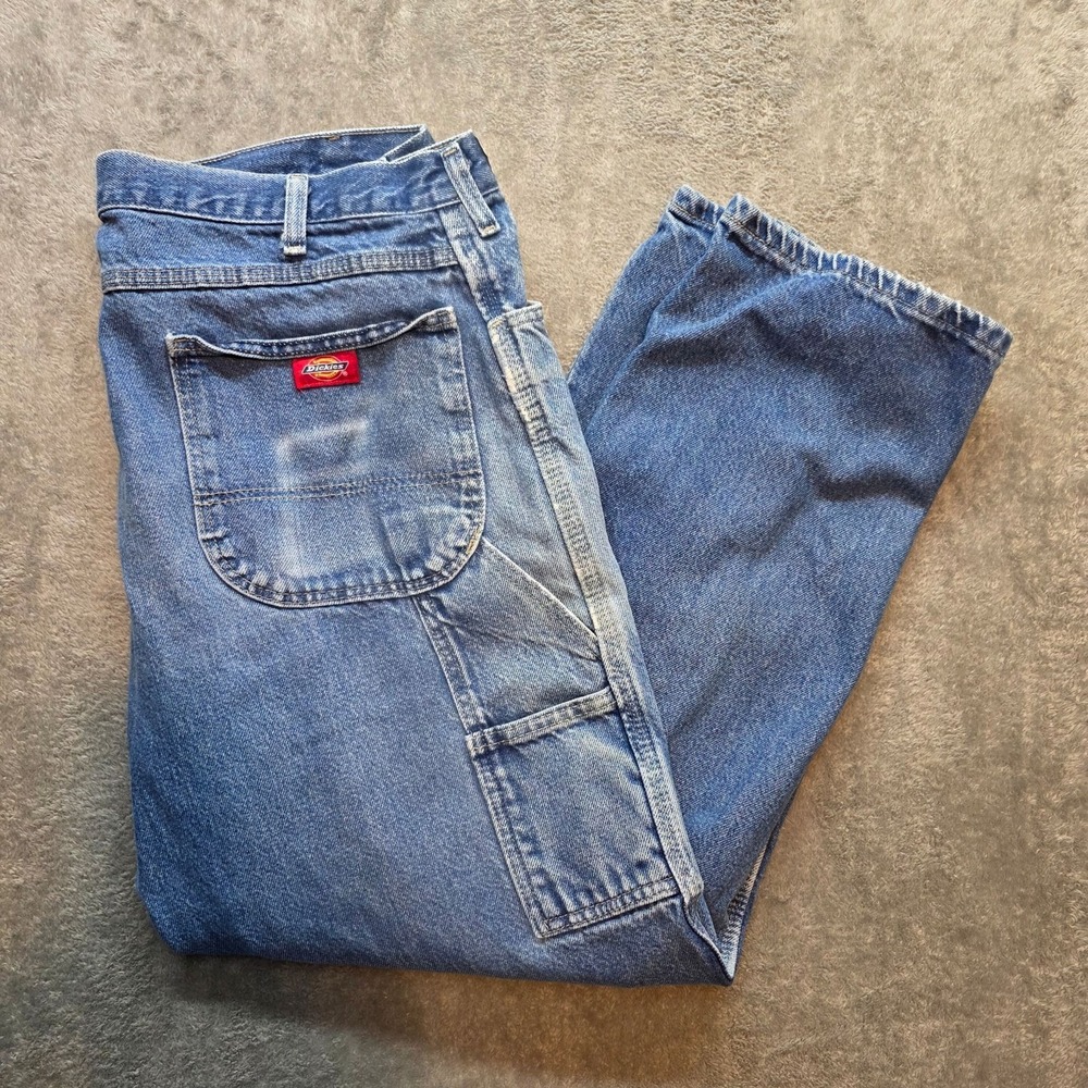 Dickies Carpenter Jeans Mens 36x30 Blue Medium Wash Relaxed Straight Leg Denim